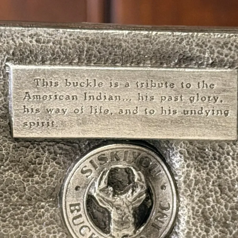 Vintage 1983 Siskiyou Native American Indian Pewter Belt Buckle Williams Oregon
